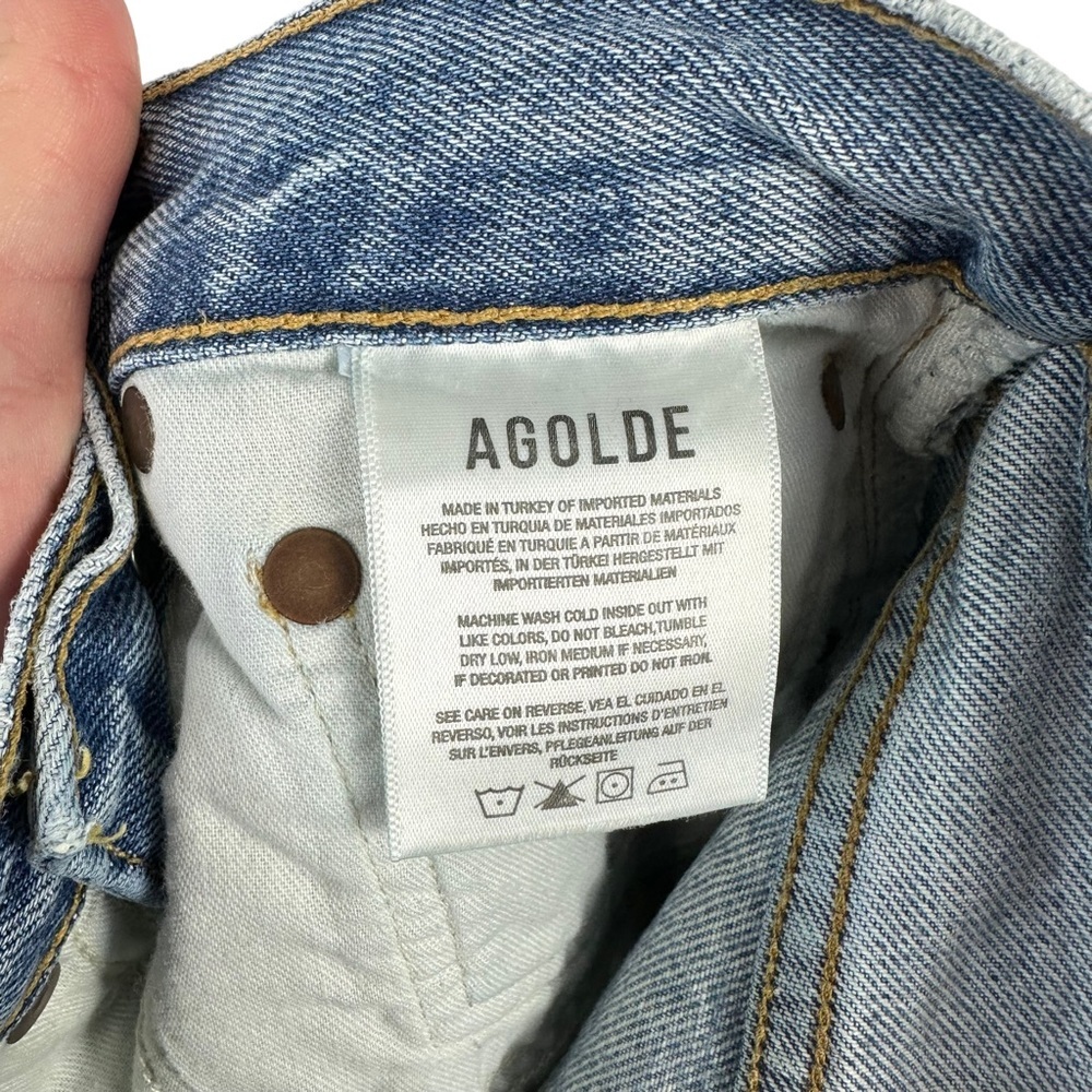 NWT Agolde Sz 23 Women's Blue Distressed Button Fly 90s Crop Jeans - Picture 12 of 15